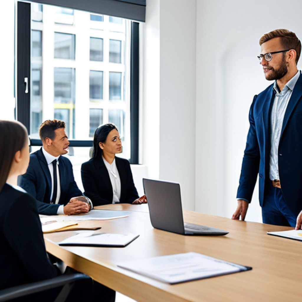 Consulting in Action**

"A professional business consultant in a well-lit, modern office, fully clothed in a modest business suit, advising a diverse team of startup employees around a conference table. The scene showcases collaboration and problem-solving. Appropriate attire, safe for work, professional environment, perfect anatomy, natural proportions, high-quality rendering."

**