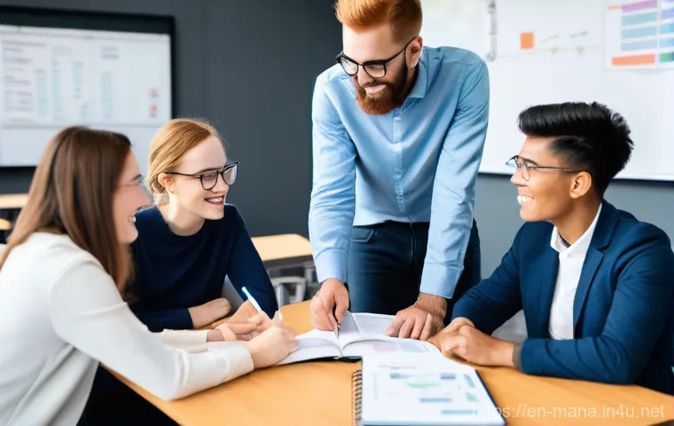 경영지도사 시험 난이도 분석 - **Prompt:** A dynamic scene featuring a diverse team of professional management consultants (men and...