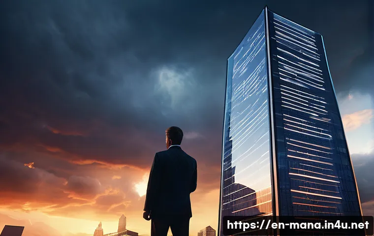 경영지도사와 내부 통제 시스템 개발 - **Prompt:** "A majestic, modern skyscraper stands tall and unyielding against a dynamic, stormy sky,...