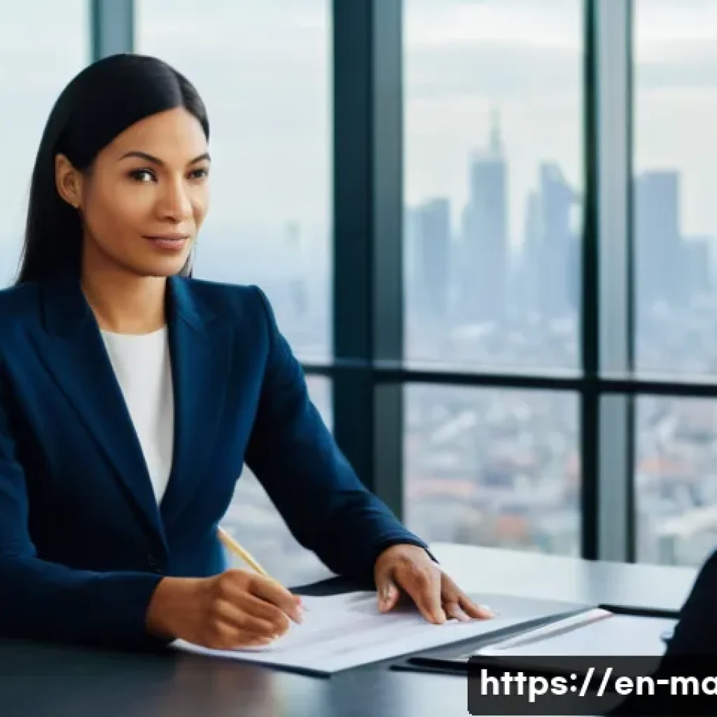 경영지도사 자격증 취득의 이점 - **Prompt:** A confident, diverse female business consultant in her early 30s, dressed in a sharp, mo...